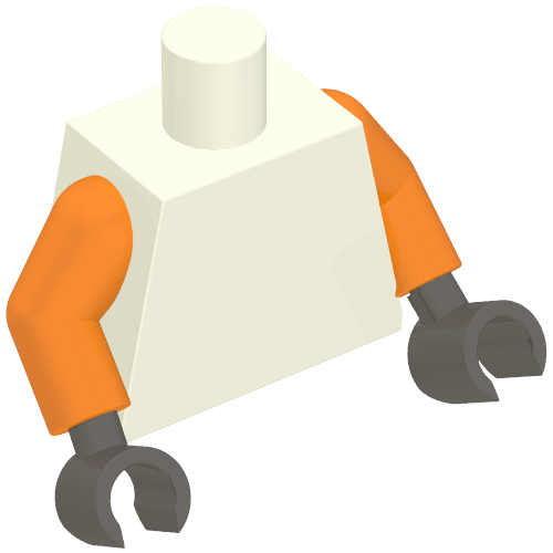 Torso, Orange Arms, Dark Bluish Gray Hands [Plain] Weiß
