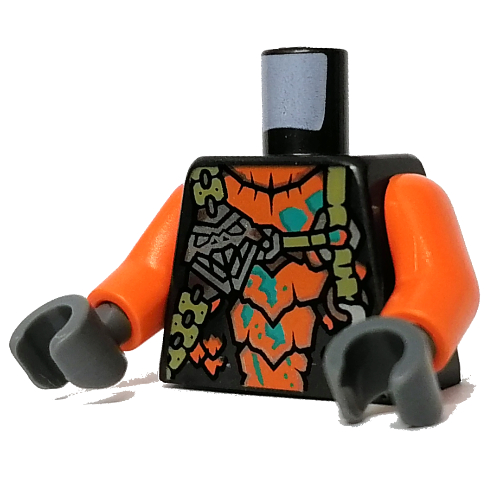 Torso Armor, Skull, Straps, Orange Scales print, Orange Arms, Dark Bluish Gray Hands Perltitan