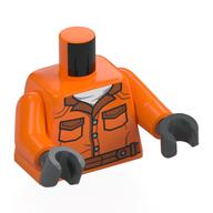 Torso Prison Suit, Dark Orange Belt, Collar, White Shirt print, Orange Arms, Dark Bluish Gray Hands Orange