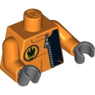 Torso Jacket with Zipper and Villain Logo on Back Print, Orange Arms, Dark Bluish Gray Hands Orange