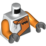 Torso Racing Jacket with WR Logo on Orange Inset Front and Back Print, Orange Arms, Dark Bluish Gray Hands White