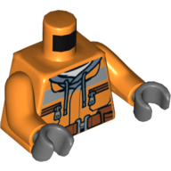 Torso Construction Jacket over Dark Gray Hoodie, Zipper Pockets, Brown Belt Print, Orange Arms, Dark Bluish Gray Hands Orange