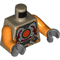 Torso Silver Body Armor with Orange Straps Print, Orange Arms, Dark Bluish Gray Hands Dark Tan