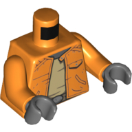Torso Jacket, Open over Tan Undershirt, Belt Print (Ponda Baba), Orange Arms, Dark Bluish Gray Hands Orange