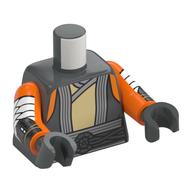 Torso, Vest, Light Bluish Grey Trim, Tan Tunic, Belt print, Orange Arms, Dark Bluish Gray Hands Dunkelblaugrau