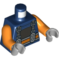 Torso Dark Bluish Grey Straps, Orange Belt Print, Orange Arms, Light Bluish Gray Hands Dunkelblau