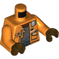 Torso Jacket with Pockets and Rebel Logo, Dark Bluish Gray Shirt and Belt Print (Vi Moradi), Orange Arms, Reddish Brown Hands Orange