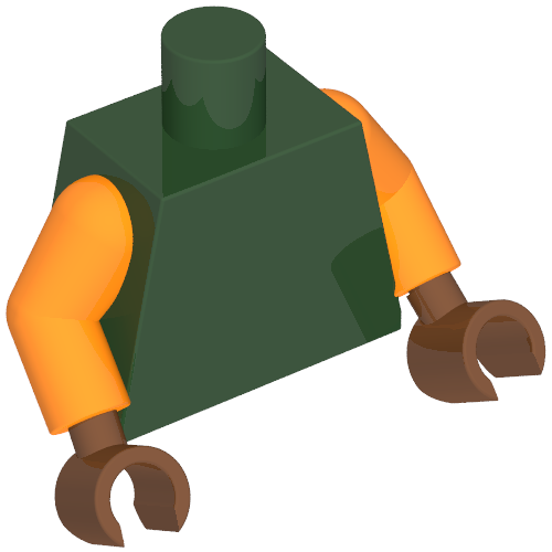 Torso Tunic, Skull with Crossed Swords, Red Belt Print, Orange Arms, Reddish Brown Hands Dunkelgrün