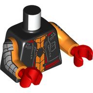 Torso, Jacket, Laces, Red Trim, Orange Spider Suit, Dark Bluish Grey/Black Webbings on Arms print, Orange Arms, Red Hands Black