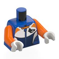 Torso, Wet Suit, White/Dark Blue/Orange Panels, Black Shark print, Orange Arms, White Hands Blau