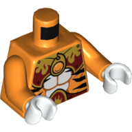 Torso Black Tiger Stripes, Dark Red and Gold Armor and Fire Chi Emblem Print, Orange Arms, White Hands Orange