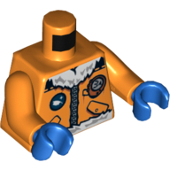 Torso Jacket with Arctic Explorer Logo, Zipper and White Fur Trim Print, Orange Arms, Blue Hands Orange