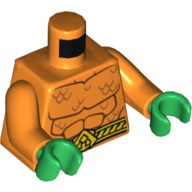 Torso Bare Chest with Muscles Outline, Scales and Belt on Front and Back Print (Aquaman), Orange Arms, Green Hands Orange