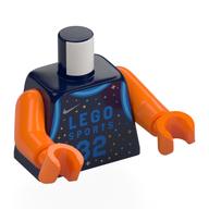 Torso, Basketball Jersey, Blue Trim, Silver Stars, 'LEGO SPORTS 32' on Front, 'NIKE 72' on Back print, Orange Arms and Hands Dunkelblau