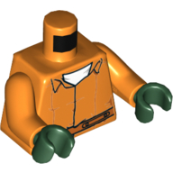 Torso Prisoner Jumpsuit with Belt, White Undershirt and 'ARKHAM' on Back Print, Orange Arms, Dark Green Hands Orange