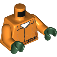 Torso Prisoner Jumpsuit with Belt, White Undershirt and 'ARKHAM' on Back Print, Orange Arms, Dark Green Hands Orange