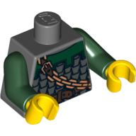 Torso Scale Mail, Dark Green Collar, Chain and Belt Front and Back Print /, Dark Green Arms, Yellow Hands Dark Bluish Gray