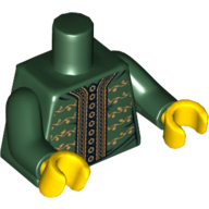 Torso Jacket with Gold Trim, Buttons and Floral Motif Print, Dark Green Arms, Yellow Hands Dark Green