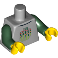 Torso Stylized Digital Minifig Head Print, Dark Green Arms, Yellow Hands Hellblaugrau