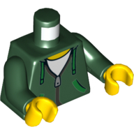 Torso Hoodie with Silver Zipper and Green Ties and Pockets over White Shirt Print, Dark Green Arms, Yellow Hands Dark Green