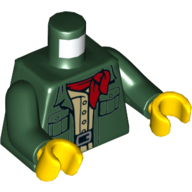Torso Jacket Pockets, Open over Tan Shirt, Red Neckerchief Print, Dark Green Arms, Yellow Hands Dark Green