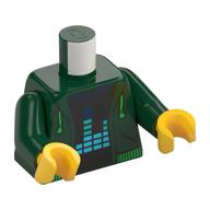 Torso Hoodie, Open over Black Undershirt with Blue Equalizer Print, Dark Green Arms, Yellow Hands Dark Green