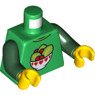 Torso Shirt, Bowl with Red Hearts Filled with Tomatoes and Lettuce Print, Dark Green Arms, Yellow Hands Grün