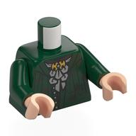 Torso, Open Sweater, Silver Ruffles, Decorations, Gold Brooch print, Dark Green Arms, Light Nougat Hands Dark Green