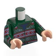 Torso, Sweater, Dark Red/White Decorations print, Dark Green Arms, Light Nougat Hands Dunkelgrün