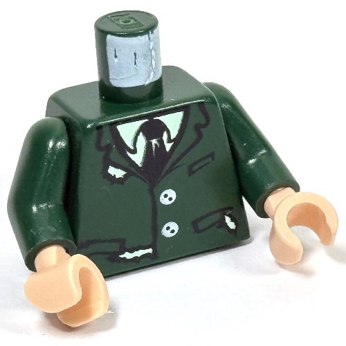 Torso Torn Suit with Buttons, Shirt and Tie Print, Dark Green Arms, Light Nougat Hands Dark Green