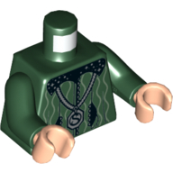 Torso Black Collar with Silver Stars, White Curvy Lines, Silver Locket with 'S' Print (Salazar Slytherin), Dark Green Arms, Light Nougat Hands Dark Green