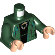 Torso Robe with Green and Dark Turquoise Circles, Black Undershirt, and Hoop Necklace Print, Dark Green Arms, Light Nougat Hands Dunkelgrün