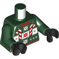 Torso, Candy Canes, Snow Flakes (Ugly Sweater) print, Dark Green Arms, Black Hands Dark Green