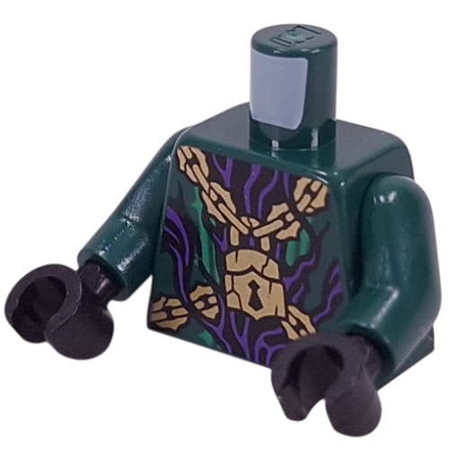 Torso, Dark Purple Lines/Vines, Gold Chain print, Dark Green Arms, Black Hands Dark Green