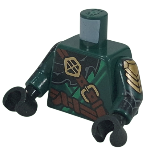 Torso, Ninja Robe, Green Trim, Reddish Brown Straps, Black Cloak print, Dark Green Arms, Black Hands Dark Green