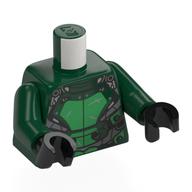 Torso, Green Chest Armor, Dark Bluish Grey Plating print, Dark Green Arms, Black Hands Dark Green