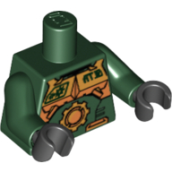 Torso with Gold Armour with Large Cog and 'AT.10' Print, Dark Green Arms, Black Hands Dark Green