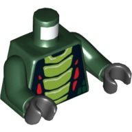 Torso Snake with Lime and Red Scales Print (Acidicus), Dark Green Arms, Black Hands Dunkelgrün