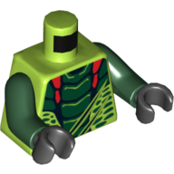 Torso Snake with Dark Green and Red Scales Print (Lizaru), Dark Green Arms, Black Hands Limette