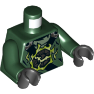 Torso Armor with Black Straps, Broken Emblem with Yellowish Green Flames / Silver Emblem on Back Print, Dark Green Arms, Black Hands Dark Green