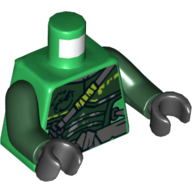 Torso Armor, Dark Green with Dark Bluish Gray Shoulder Strap and Belt Print, Dark Green Arms, Black Hands Grün