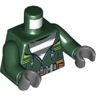 Torso Jacket with Lime Stripes and Zipper over Striped Shirt Print, Dark Green Arms, Dark Bluish Gray Hands Dark Green