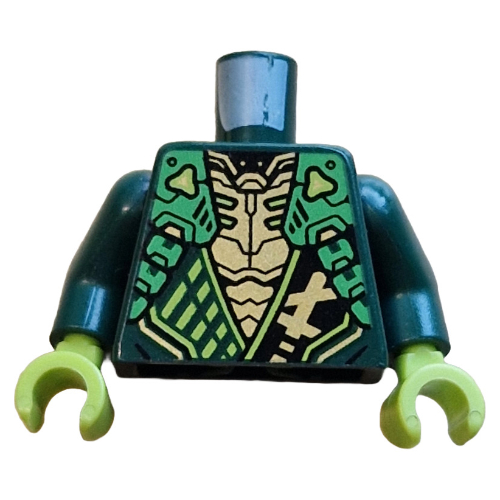 Torso, Ninja Robes, Black Sash with Gold Symbol, Bright Green Straps, Gold Chest print, Dark Green Arms, Lime Hands Dark Green