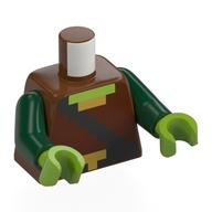 Torso, Pixelated Tunic, Black Belt, Straps, Gold Buckle print, Dark Green Arms, Lime Hands Reddish Brown