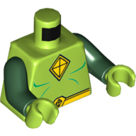 Torso Muscles Outline with Yellow Kite Diamond Shape Logo and Belt Print, Dark Green Arms, Lime Hands Lime