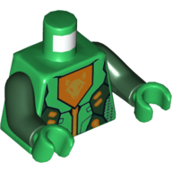Torso Armor with Orange and Gold Circuitry and Orange Emblem with Gold Wolf Head Print, Dark Green Arms, Green Hands Grün