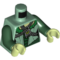 Torso Dress with Green Collar and Laces, Chain with Padlock with Lime Eye Print, Dark Green Arms, Yellowish-Green Hands Sandgrün