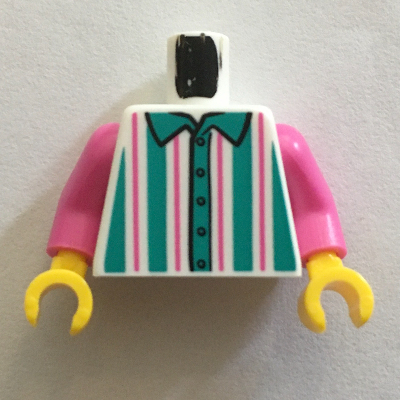 Torso Shirt with Dark Pink and Dark Turquoise Vertical Stripes Print, Dark Pink Arms, Yellow Hands Weiß