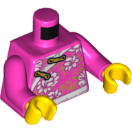 Torso Traditional Chinese Robe with White Flowers, White Sash Print, Dark Pink Arms, Yellow Hands Dunkelrosa