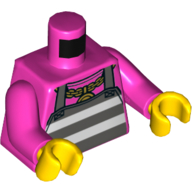 Torso Shirt, Apron with Prison Stripes, Gold Chain Print, Dark Pink Arms, Yellow Hands Dunkelrosa
